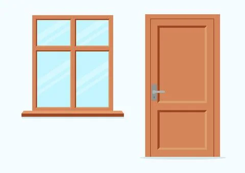 Window and door. Flat cartoon style vector illustration. Stock Illustration