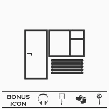 Window and door icon flat. Stock Illustration