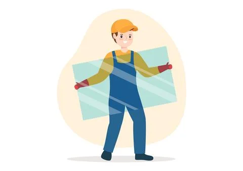 Window and Door Installation Service with Worker for Home Repair and Renova.. Stock Illustration