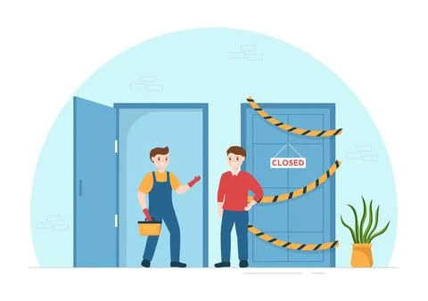 Window and Door Installation Service with Worker for Home Repair and Renova.. Stock Illustration