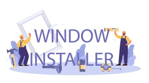 Window and door installer typographic header. Professional Ilustração Stock
