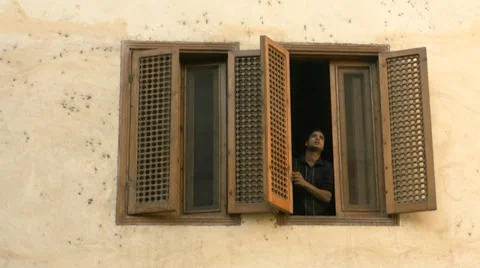 Window and person in coptic district cairo Видео 35636125