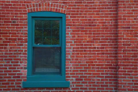 Window and red bricks house wall exterior classic property Stock Photos
