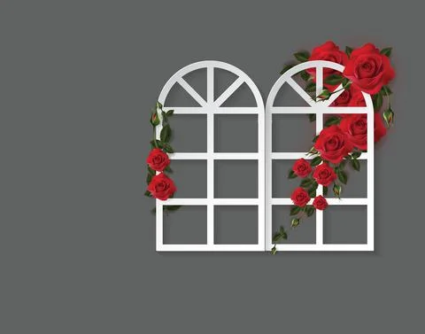 Window and red roses background Stock Illustration