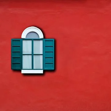 Window and red wall Stock Photos