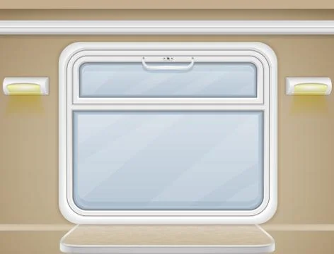 Window and table in the train compartment Illustrazione stock
