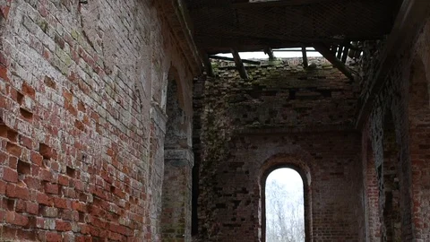 Window arch, remains of the ceiling, interior of an old building Stock Footage 122238363