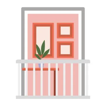 Window balcony with interior view of plant and frames vector design イラスト素材