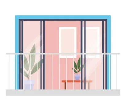 Window balcony with interior view of plants and frames vector design Stock Illustration