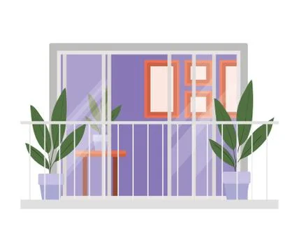 Window balcony with interior view of plants and frames vector design Illustrazione stock