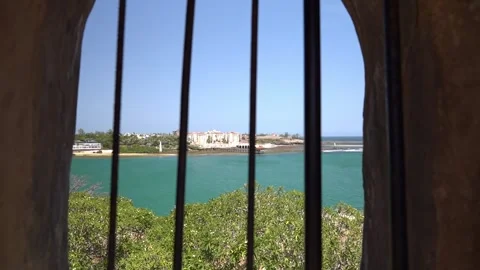Window with bars at Fort Jesus in Mombasa, Kenya Stock Footage 344242058