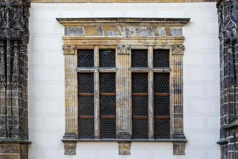 Window between columns. Stock Photos