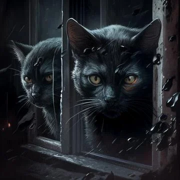 In the window, black cats looking at you Stock Illustration