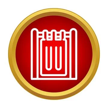 Window blind icon in a red circle with golden border Stock Illustration