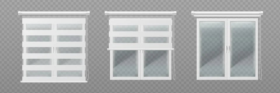 Window blind set with realistic 3D roller curtain Illustrazione stock