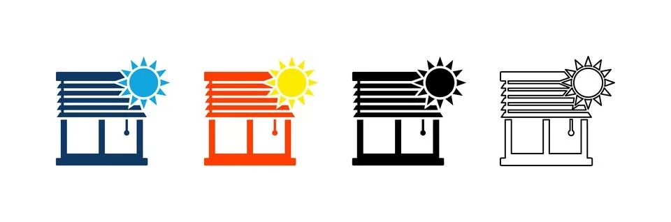 Window blinds and sun control icon set. Featuring window frames, horizontal.. Stock Illustration