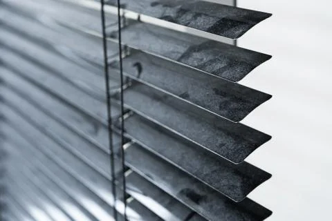 Window blinds in the dust. Dust collector in the house. Need wet cleaning. A  Stock Photos