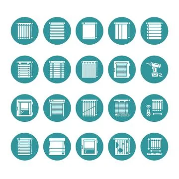 Window blinds, shades vector glyph icons. Various room darkening decoration Stock Illustration