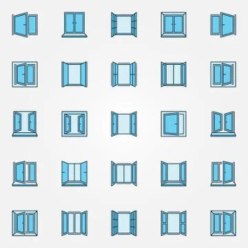 Window blue icons set - vector open windows symbols Ilustración de archivo