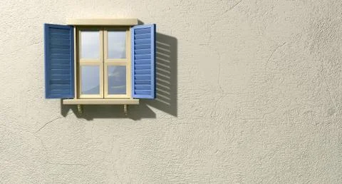 Window with blue shutters front Stock Illustration
