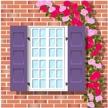 Window on brick wall background Stock Illustration