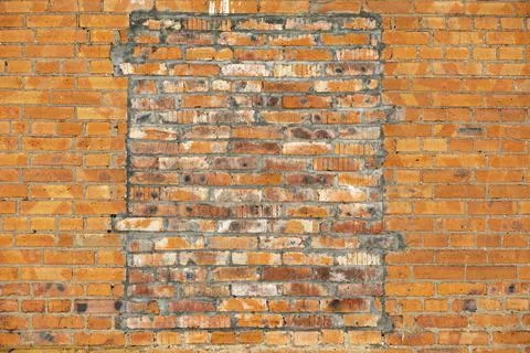 Window is bricked. Brick wall. 스톡 사진