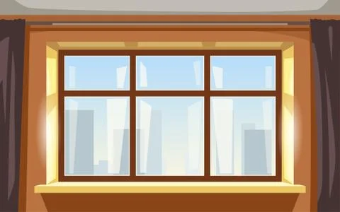 Window bright yellow apartment front view shiny Ilustración de archivo