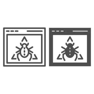 Window bug line and glyph icon. Website virus vector illustration isolated on 스톡 일러스트