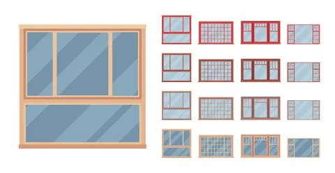 Window for building fitted with glass in a frame Ilustración de archivo