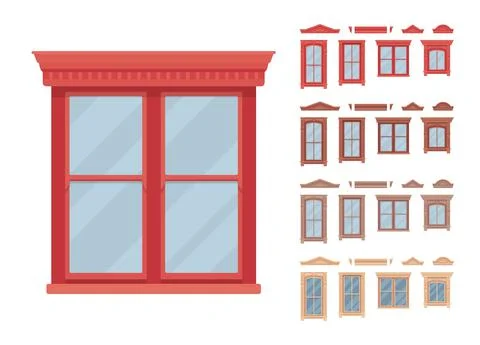 Window for building fitted with glass in a frame Ilustración de archivo