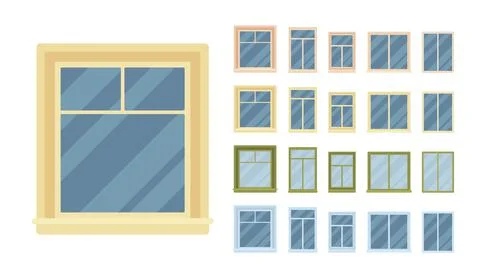 Window for building fitted with glass in a frame Ilustración de archivo