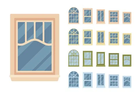 Window for building fitted with glass in a frame Ilustración de archivo