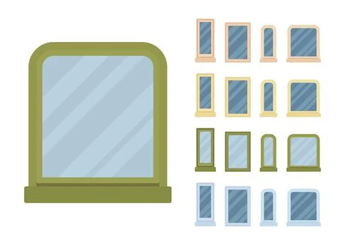 Window for building fitted with glass in a frame Ilustración de archivo