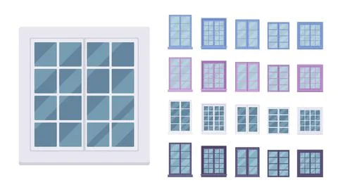 Window for building fitted with glass in a frame Ilustración de archivo