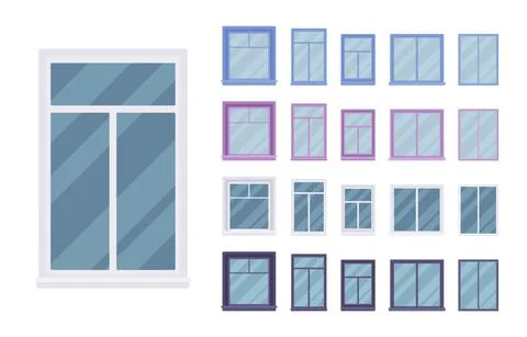 Window for building fitted with glass in a frame Ilustración de archivo