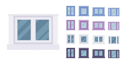 Window for building fitted with glass in a frame. Ilustración de archivo