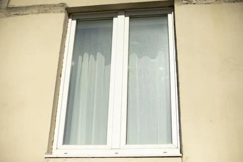 Window in building. Plastic window outside. Stock Photos