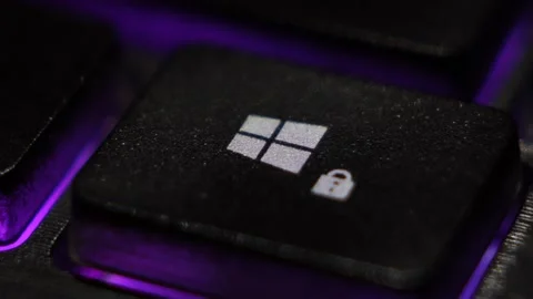 Window button macro shooting the led light blue and red buttons keyboard Stock Footage 130205205