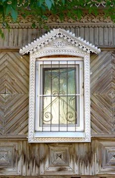 Window with carved patterns Stock Photos