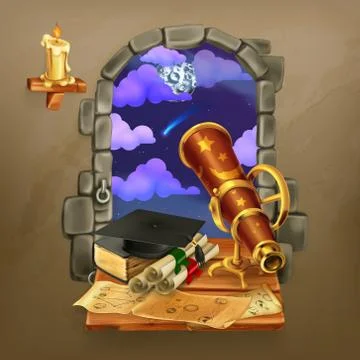 Window in the castle, magic and astrology vector illustration Stock Illustration