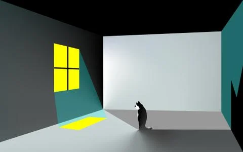 Window, cat sits abstract minimal contrast dark background. Vector Stock Illustration