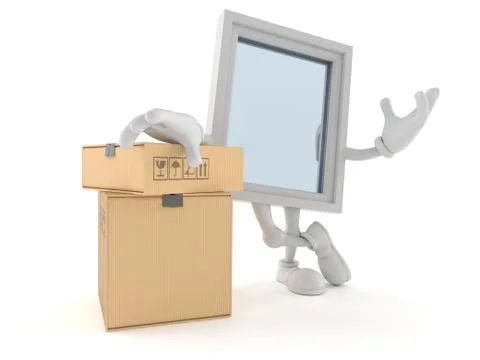 Window character with stack of boxes Stockillustratie