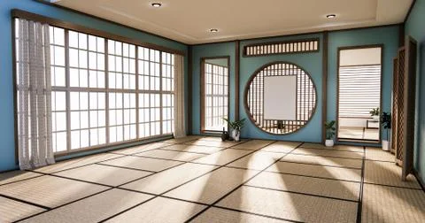 Window Circle on wall design on empty  Living room japanese. 3D rendering Illustrazione stock
