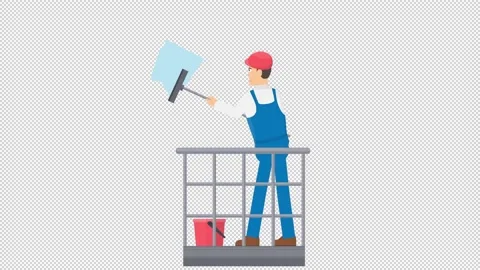 Window cleaner. Animation of a worker with a brush washing the window. Cartoon Stock Footage 164098712