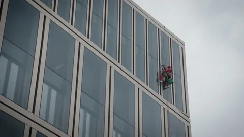 Window Cleaner Big Building Stock Footage 135690897