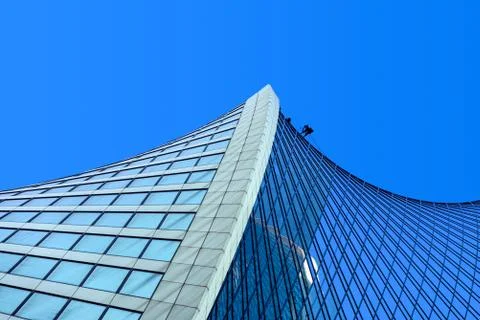 Window Cleaner high on skyscraper Stock Photos
