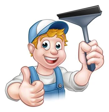 Window Cleaner Holding Squeegee 스톡 일러스트