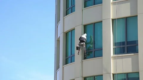 The window cleaner at an office building Video stock 52964826