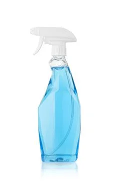 Window cleaner in plastic bottle with spray isolated on white background. Stock Photos