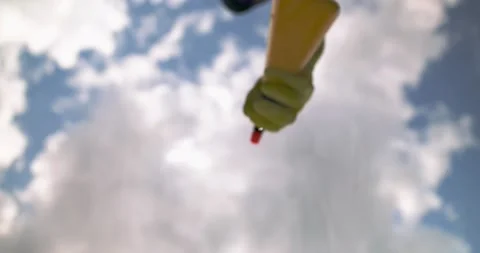 Window cleaner with sponge cleaning glass window, Cleaning conept image Stock Footage 195991040